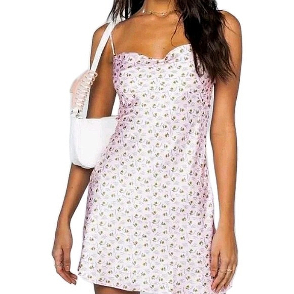 Princess Polly Mini Dress Size 6‎ Pink Satin Sunflower Print Slip Sundress